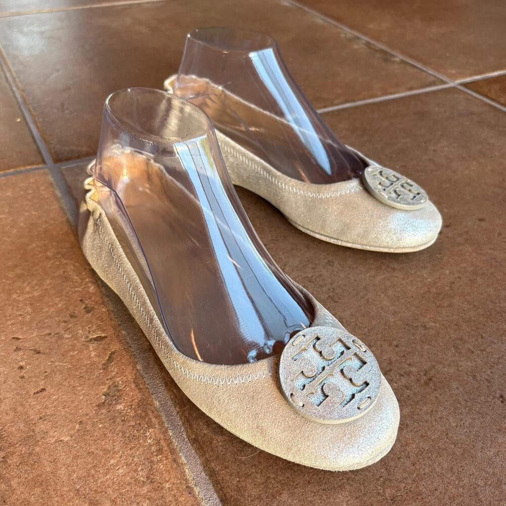 Tory Burch "Minnie" Leather Travel Ballet Flats w Metallic Silver Finish size 8 - Picture 11 of 15